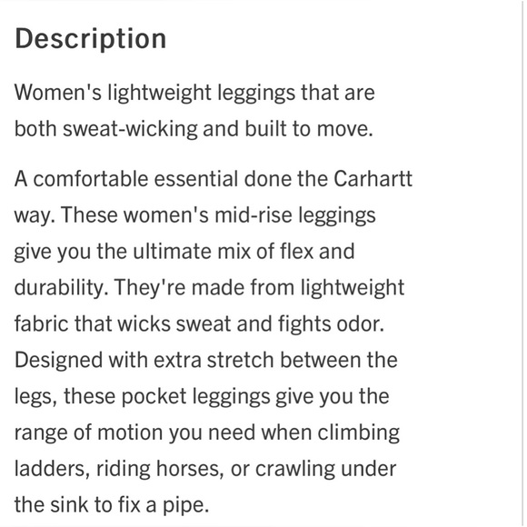 CARHARTT Lightweight Force Leggings, Size Small - Picture 5 of 13